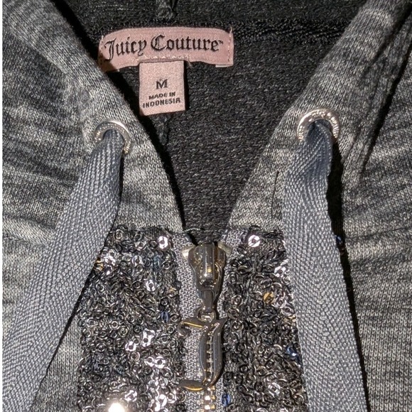 Juicy Couture Gray Heathered Sequin Zip Up Hoodie Jacket Women's Medium - Picture 5 of 7